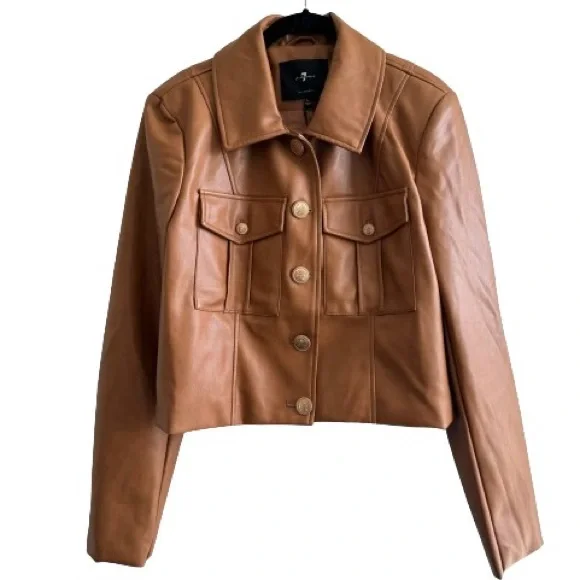 7 for all mankind brown leather jacket
